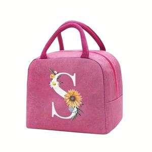 TEMU 플로럴 액센트가 있는 런치백 - A-Z 이니셜, 대용량 여성용 토트백, 비식품 접촉 가능 런치박스 가방 (, 폴리에스터), 생일/ 선물