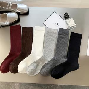 TEMU 6켤레 다용도 일본/한국 스타일 가을/겨울용 부드럽고 편안한 앙고라 레드 캐주얼 중목 슬라우치 양말