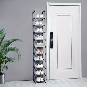 TEMU 10단 금속 슬림 신발장, 튼튼하고 내구성 강함, 공간 절약형. 현관, 침실, 욕실, 기숙사 또는 임대 주택에서 신발 및 부츠 보관용으로 사용 가능, 스탠딩 선반