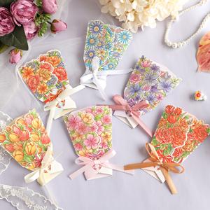 TEMU 리본이 달린 6개 3차원 꽃다발 카드 세트, 특별하고 창의적이며 재미있는 인사말 카드, 모든 휴일에 적합, 연인, 친구 및 동료 간의 교환에 완벽