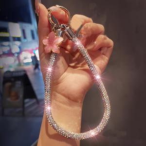 TEMU 1개 플로럴 태슬 반짝이는 휴대폰 끈 여성용 휴대폰 손목 밴드 고품질 휴대폰 짧은 끈 (1개 투명 범용 펜던트 포함)