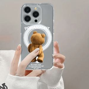 TEMU 휴대폰 케이스 - 귀여운 댄싱 베어 투명 마그네틱 폰 케이스, Apple iPhone 16, 15, 14, 13, 12, 11 Pro Max, Samsung S22 Ultra, S22+5G, S23 Ultra, S23+5G, S24 Ultra, S24 Plus, S25, S25 PLUS, S25 Ultra, A23, A35 호환