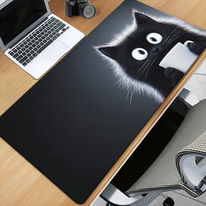 TEMU 1개 특대형 게이밍 및 사무실 데스크 매트 – 미끄럼 방지 XXL 마우스 패드 및 귀여운 검은 고양이 디자인 작업 공간 보호대, 미끄럼 방지 고무 뒷면, PC, 데스크탑용 내구성 표면, 성인, 게이머, 고양이 애호가를 위한 이상적인 선물, 매력적인 디자인