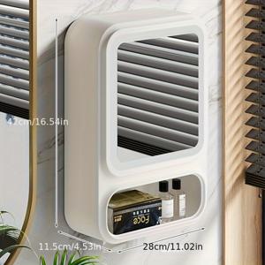 TEMU 1개 벽걸이 욕실 수납장 거울문 포함 - 무드릴 설치 방수 욕실용, 공간절약형 모던 플라스틱 선반 유닛, 걸이형 선반 및 수납공간, 화이트 컴팩트 캐비닛, 화장대 정리용 선반