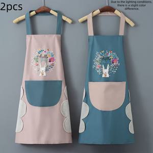 TEMU 2개/1개 다용도 귀여운 토끼 주방 앞치마 + 수건 세트 - 요리, 청소 및 야외 활동에 적합