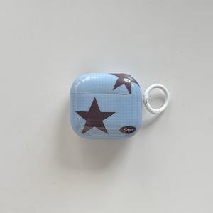 TEMU Y2K 스타일 패션 블루 핑크 다섯각 별 체크 패턴 보호 이어폰 케이스, 에어팟 1 2 3 4 Pro Pro2 Pro3에 적합