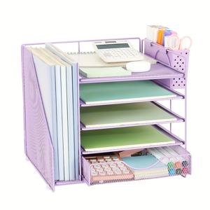 TEMU 모던 스타일 그리드 책상 파일 랙 1개, 5단 탁상용 수납함, 사무실용 다기능 책상 정리함, 파일 폴더 랙 및 홀더, 파일 보관 가능, 직장인용 액세서리