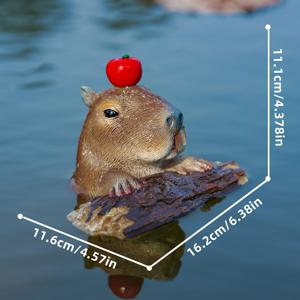TEMU 애플이 머리 위에 있는 새로운 플로팅 카피바라 공예 조각상 1개, 정원 연못 및 어항에 적합, 시뮬레이션 동물 플로팅 장식, 카피바라 레진 장식품, 다양한 수경 장식, 수족관, 연못에 사용 가능