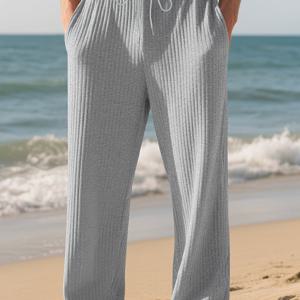 TEMU 해외 직구 봄가을 자카드 와이드 레그 팬츠, 캐주얼 루즈핏, 줄무늬, 드로스트링 , 남성용 빅사이즈 바지