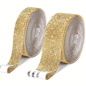 TEMU 2개 세트 자체 접착 라인스톤 리본 스트립 - 휴대폰 장식, 자동차, 주얼리 제작용 - 반짝이는 블링 스티커, DIY 공예 용품, 사용하기 쉬운 플라스틱 라인스톤 테이프 (롤)