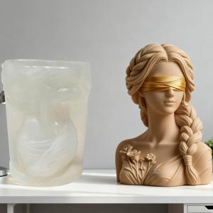 TEMU 새로운 눈가리개 소녀 캔들 몰드 - 정교한 땋은 머리와 꽃무늬가 있는 3D 실리콘 몰드, DIY 향초, 레진 공예, 비누 만들기, 홈 데코, 선물, 예술 프로젝트에 완벽