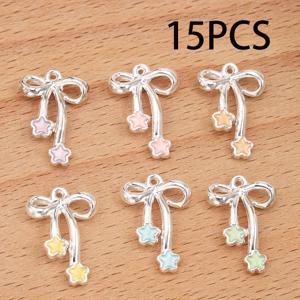 TEMU 아연 합금으로 제작된 오일 드롭 별 보우 펜던트 15개입. 목걸이, 팔찌, 귀걸이, 헤어 장식, 지갑 장식, 땋은 로프 장식, 키체인 펜던트 등 주얼리 제작에 적합한 매력적인 보우 펜던트