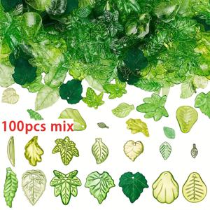 TEMU 100/200개 그린 리프 비즈 다양한 스타일 곡선 잎 펜던트 구멍 포함 액세서리, 식물 펜던트 DIY 공예 키체인 팔찌 목걸이 귀걸이 만들기