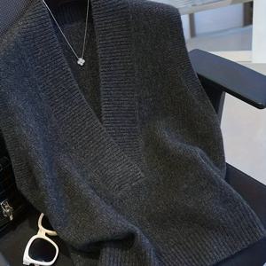 TEMU 여성용 빅비즈넥 조끼, 루즈핏 얇은 단색 속옷 겉옷 스웨터 조끼, 해외 스타일 가을 겨울 신상 민소매 재킷