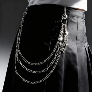 TEMU 힙합 펜타그램 팬츠 체인 벨트 1개, 패셔너블한 다중 레이어 메탈 청바지 체인, 남녀공용 스타일
