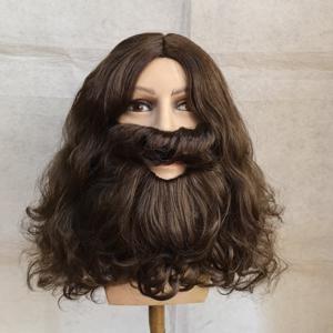 TEMU 가발과 수염 세트, 할로윈 브라운 히피 승려 가발, 성직자 가발, 선교사 가발, 코스프레 가발, 무대 공연용 가발