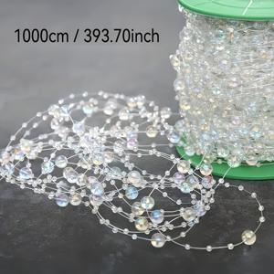 TEMU 1롤 393.7인치 스타리 스카이 8+3 낚시줄 스트링 모조 진주 비즈 체인 - 둥근 모조 진주 질감, 쉽게 끊어지지 않음, 웨딩 핸드헬드 플라워, 가슴 꽃 장식, DIY 목걸이, 팔찌, 휴일 선물 장식용, 파티 장식,장식용 가랜드,내구성 있는 소재,공예 용품,이벤트 플래너