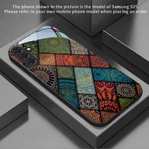 TEMU 휴대폰 케이스 - 만다라 스플라이싱 신상 블랙 폰 케이스 강화 유리, 삼성 갤럭시 S25Ultra/S25+/S25Fe/S25/S24Ultra/S24+/S24Fe/S24/S23/S22/S21/S20/A13/A14/A15/A22/A23/A24/A25/A32/A33/A34/A50/A51/A52/A53/A54/A55/A71/A72/A73 호환 G
