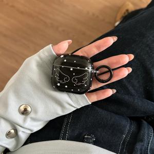 TEMU 블랙 별이 빛나는 날개 이어폰 케이스, Apple Pro 3 케이스 / Pro 2 케이스 / 4 케이스 / 3 케이스 / 2 케이스와 호환 / 스타일리시한 여성용 이어폰 케이스 / 이어폰 케이스