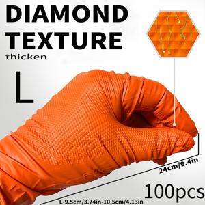 TEMU 100개입 오렌지 니트릴 텍스처 두꺼운 장갑, 일회용 니트릴 장갑, 라텍스 프리, 장갑당 8그램, 높은 탄성, 가정 청소, 화장실 청소, 주방 설거지, 애완 동물 목욕 및 휴일 선물에 적합