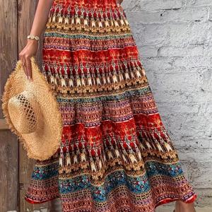 TEMU 여성용 캐주얼 원피스, 전체 프린트, 탄성 허리 밴드, 러플 밑단