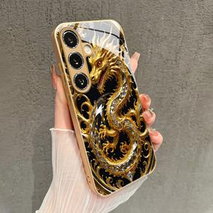 TEMU 휴대폰 케이스 - 비즈니스 남성용 골든 드래곤 패턴 유리 휴대폰 케이스 (A53/A54/A55/A52/A35/A34/A33/A32/A25/A24/A23/A15A/14/A13/A05S/S20/S21 FE/S22 Ultra/S23/S23 Ultra/S24/S24 FE/S24 Ultra/S25/S25 Ultra/S25 Plus/S25 Edge)