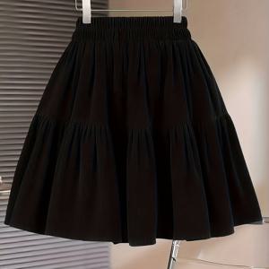 TEMU 여성용 우아한 코듀로이 A라인 스커트 드레스 - 멀티 티어 케이크 스커트, 두꺼운 코듀로이 소재, 손세탁 가능, 결혼식, 파티, 세미 포멀 이벤트용 - 논스트레치 성숙한 분위기 드레스