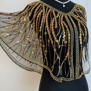 TEMU 플러스 사이즈 - 1920년대 여성 가atsby 코스튬 스팽글 비즈 자수 고급 수제 스팽글 숄 | V넥, 신축성 없는 원단, 대비되는 스팽글 디테일, 봄/여름/가을에 적합