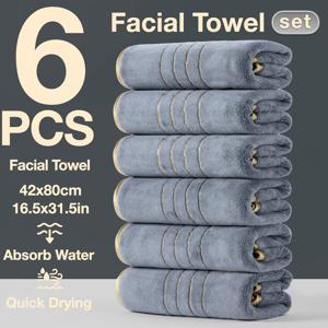 TEMU 6피스 골드 실과 골드 트림 두꺼운 GSM350 코랄 헤어드라이 & 세안 타월 세트, 폭신하고 편안한 부드러움, 빠른 건조, 고흡수력, 헤어드라이 타월, 크리스마스 선물, 가정, 호텔, 스파 사용에 적합