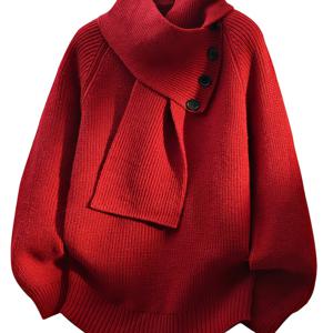 TEMU 스카프 칼라 스웨터 남성용 루즈핏 디자인 스카프 니트 스웨터 터틀넥 가을 겨울 두꺼운 베이스 레이어 스웨터 KD25736