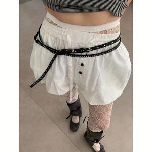 TEMU 미국 스타일 핫 펑크 메탈 버클 롱 더블 레이어 리벳 슬림 벨트, 완벽한 매칭 아이템