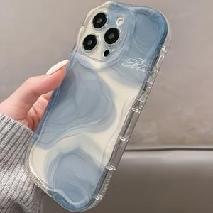 TEMU 폰 케이스: 1 나비 그림 꽃무늬 스테레오 웨이브 폰 케이스, 다기능 충격방지 초경량 TPU 커버, 아이폰 17/16 프로 맥스/11/12/13 프로 맥스/14 프로 맥스/15 호환 - 스테레오 웨이브 소재 - 투명 - 마블 LP456