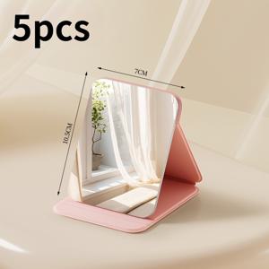 TEMU 1/5개 세트 우아한 접이식 거울 PU 홀더 포함 - 휴대용 손세척 가능 유리 메이크업 거울, 컴팩트 여행용 디자인, 기숙사, 휴대용, 화장대, 메이크업, 뷰티, 크리스마스, 패션