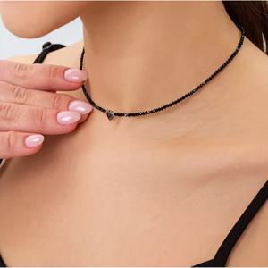 TEMU 여성용 스테인리스 스틸 초커 목걸이, 블랙 비즈 체인 & 하트 펜던트 | 또는 파티를 위한 스타일리시 주얼리 액세서리, 여성에게 이상적인 선물