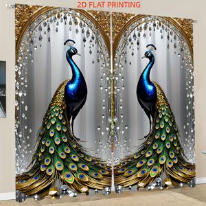 TEMU 2D 평면, 클래식 완두콩 수탉 프린트 디지털 프린트 커튼 2개 세트, 100% 폴리에스터 브러시드 원단 제작, 로드 포켓 디자인, 침실 및 거실용 사계절 장식 커튼, 안감 없음, 원단 중량 180-200g/m², 2D 평면