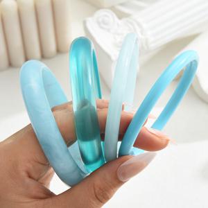 TEMU 4개 여성 팔찌 세트 빈티지 패션 트렌드 우아하고 섬세한 투명 레진 블루 팔찌 세트 다중 스택 가능 주얼리 추가 데일리 모임 파티 연회 착용 주얼리 생일 기념일 선물용