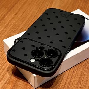 TEMU 아이폰 17 프로 맥스 호환 블랙 하트 대형 윈도우 폰 케이스, 아이폰 16 15 14 13 12 11용 풀 커버리지 충격 방지 보호 케이스 - 소프트 엣지 소프트 백 디자인, 크리스마스 및 추수감사절 가족, 자매, 친구 선물용