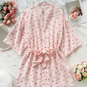 TEMU 여성용 우아한 목폴라 로브 - 플로럴 목욕가운 - 부드럽고 비침 없는 나이트가운, 스파, 목욕, 라운지용 - 편안한 로브 (손세탁/건조) - 플로럴 프린트 잠옷, 사계절 사용 가능