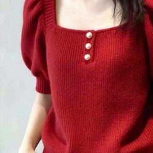 TEMU 여성용 프렌치 레드 스퀘어넥 퍼프 슬리브 탑 2026 봄 신상 반팔 다용도 나이감 감소 출퇴근룩