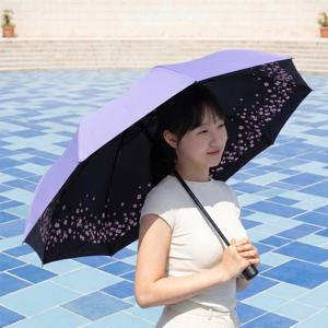 TEMU 파스텔톤 벚꽃 3단 암막 양우산, 자외선차단 발수코팅 원단, 우산 양산 겸용, 수동 접이식 우양산