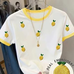 TEMU 여성용 라운드넥 자수 티셔츠