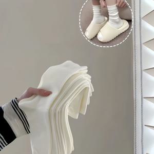 TEMU 여성용 10켤레 팩 소프트 편안한 통기성 솔리드 화이트 양말 - 우아하고 미니멀한 디자인 - 부드럽고 따뜻한 편안한 소재, 매끄러운 발가락과 뒤꿈치, 요가, 헬스, 댄스에 적합 - 멀티 페어 세트 - 하루 종일 편안한 착용감 - 데일리 캐주얼, 피트니스, 요가에 이상적 - 매끄러운 질감과 꼭 맞는 디자인