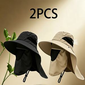 TEMU 남성용 피셔맨캡 2개 세트, 여름 야외 작업, 낚시 및 캐주얼웨어용 - 단색 비신축성 아웃도어 모자, 다양한 행사용, 발렌타인데이, 아버지의 날 선물용 (손세탁 가능)