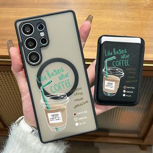 TEMU 폰 케이스: 2-in-1 세트 커피 패턴 자석 폰 케이스 & 카드 홀더, 삼성 갤럭시 S26 S25 S24 S23 S22 S21 플러스 울트라 FE A56 A55 A54 A53 A52 A52S A32 A17 A16 A15 A14 5G KI1 | 충격 방지 풀바디 커버 | 럭셔리 지갑 케이스 | 1-3장 카드 수납 가능