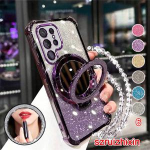 TEMU 삼성 갤럭시 S26 울트라 S26 전용 폰케이스: 6가지 컬러 충격방지 소프트 케이스, 럭셔리 메이크업 미러 스탠드 홀더, 킥스탠드, 손목 스트랩 및 핸드 브레이슬릿 체인 랜야드 포함