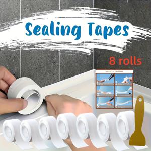 TEMU 8롤 고강도 방수 실링 테이프 - 방수 엣지 보호, 욕조, 변기, 욕실, 샤워, 싱크대, 바닥 및 벽 실링에 적합 - 방습, 도구 및 설명서 포함, 간편한 부착, 오래 지속되는 접착력