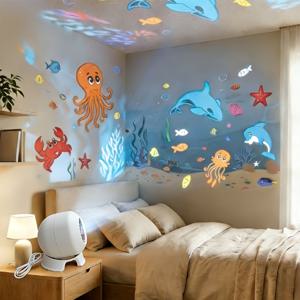 TEMU LED 별빛 바다 프로젝터 조명, USB 플러그인 앰비언트 램프, 360° 회전 프로젝션 무드등, 침실, 게임 룸, 거실용 홈 데코 조명