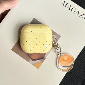 TEMU 에어팟 프로 2에 적합한 간편하고 산뜻한 노란색 물방울 무늬 베이글 참 이어폰 케이스, 에어팟 4용 귀여운 보호 커버, 에어팟 3용 새로운 디자인, 첫 번째 및 두 번째代기와 호환, 완벽