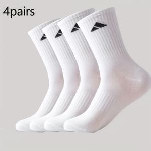 TEMU 4켤레 검정/흰색 남성용 미드-카프 스포츠 양말, 핏되는 허리 길이의 롱 튜브 런닝 양말, 클래식한 단색 기하학 캐주얼 양말, 남녀공용 트렌디한 활용도 높은 커플 양말, 사계절용 - 봄, 여름, 가을