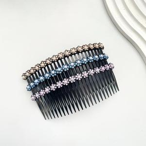 TEMU 여성 및 소녀용 파티 헤어 액세서리 패션 라인스톤 플라워 사이드 빗 3개 세트